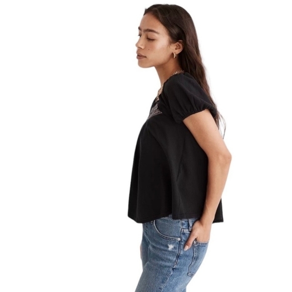 Madewell Embroidered Square-Neck Top, Black, Size XXS - Picture 6 of 12